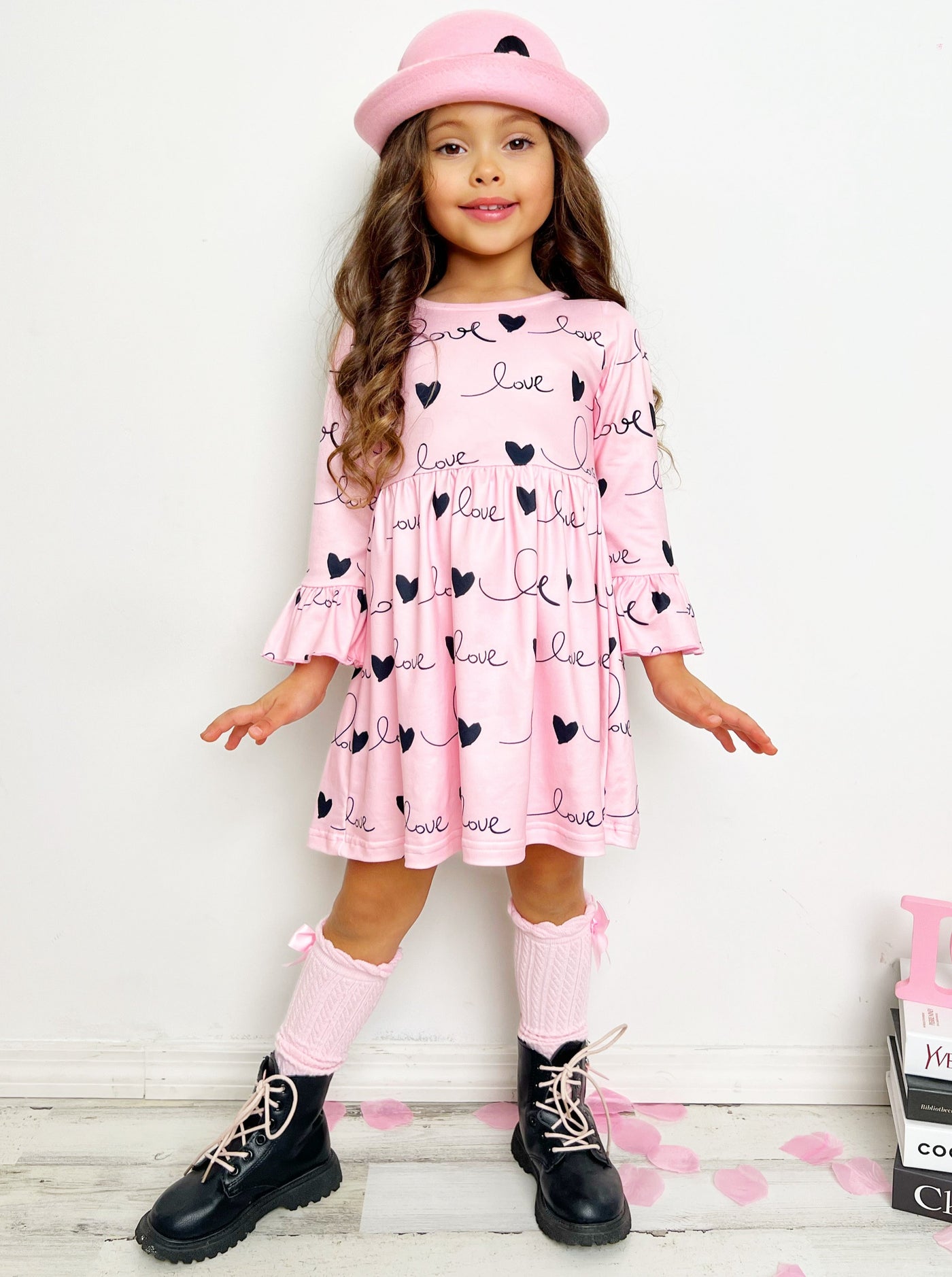 Valentines Day Outfits | Love Print Long Sleeve Dress | Girls Boutique
