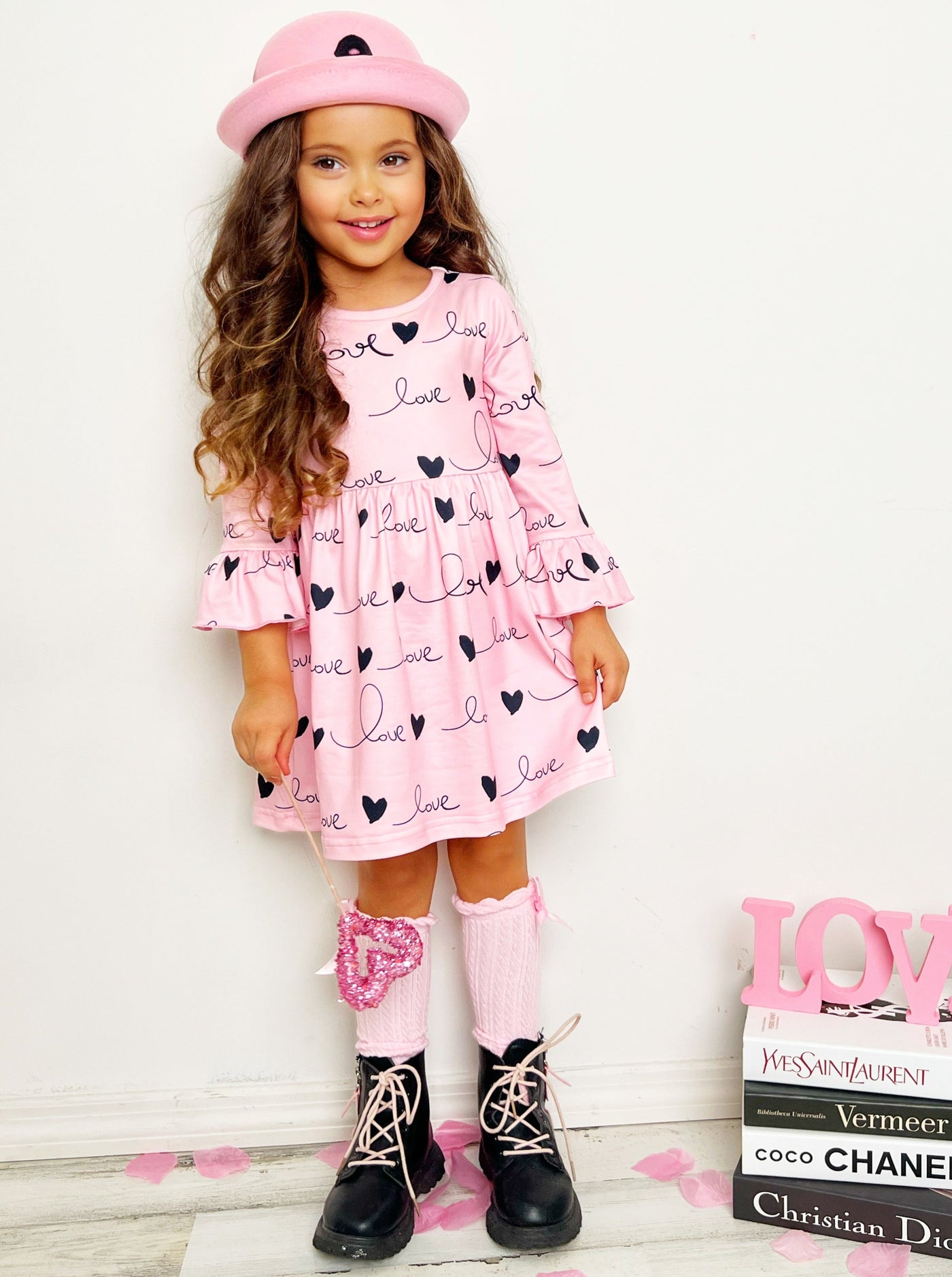 Valentines Day Outfits | Love Print Long Sleeve Dress | Girls Boutique