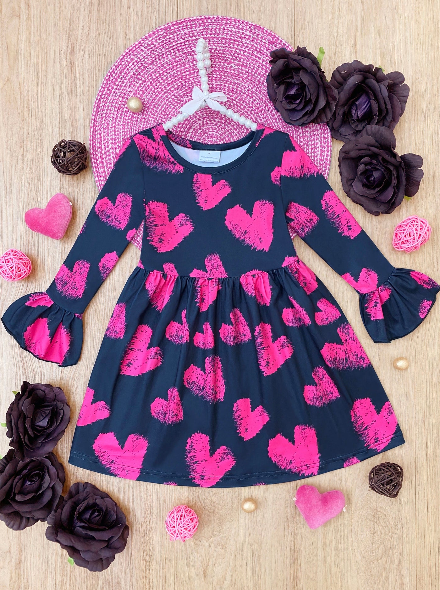  Mia Belle Girls Chalk Heart Print Dress | Valentines Day Outfits