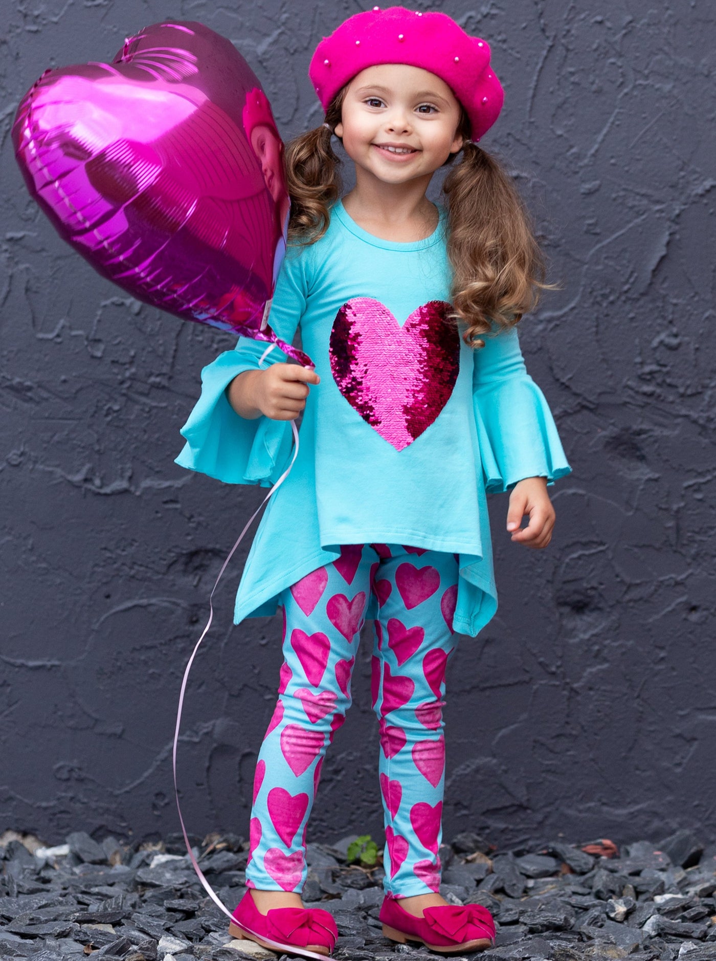 Kids Valentine's Clothes | Girls Sequin Heart Hi-Lo Tunic Legging Set
