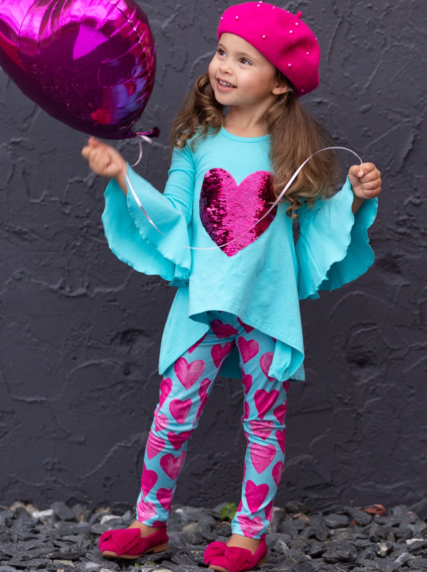 Kids Valentine's Clothes | Girls Sequin Heart Hi-Lo Tunic Legging Set