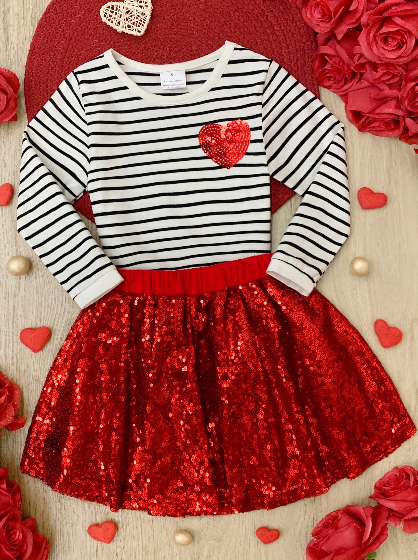 Toddler Valentine's Outfits | Girls Striped Top and Sequin Skirt Set