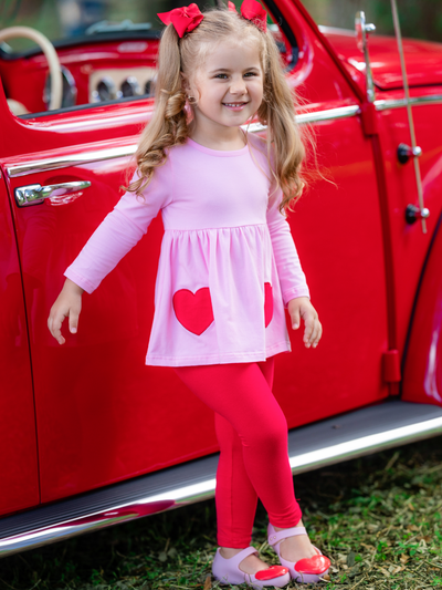 Mia Belle Girls Heart Patch Tunic & Legging Set | Valentine's Outfit
