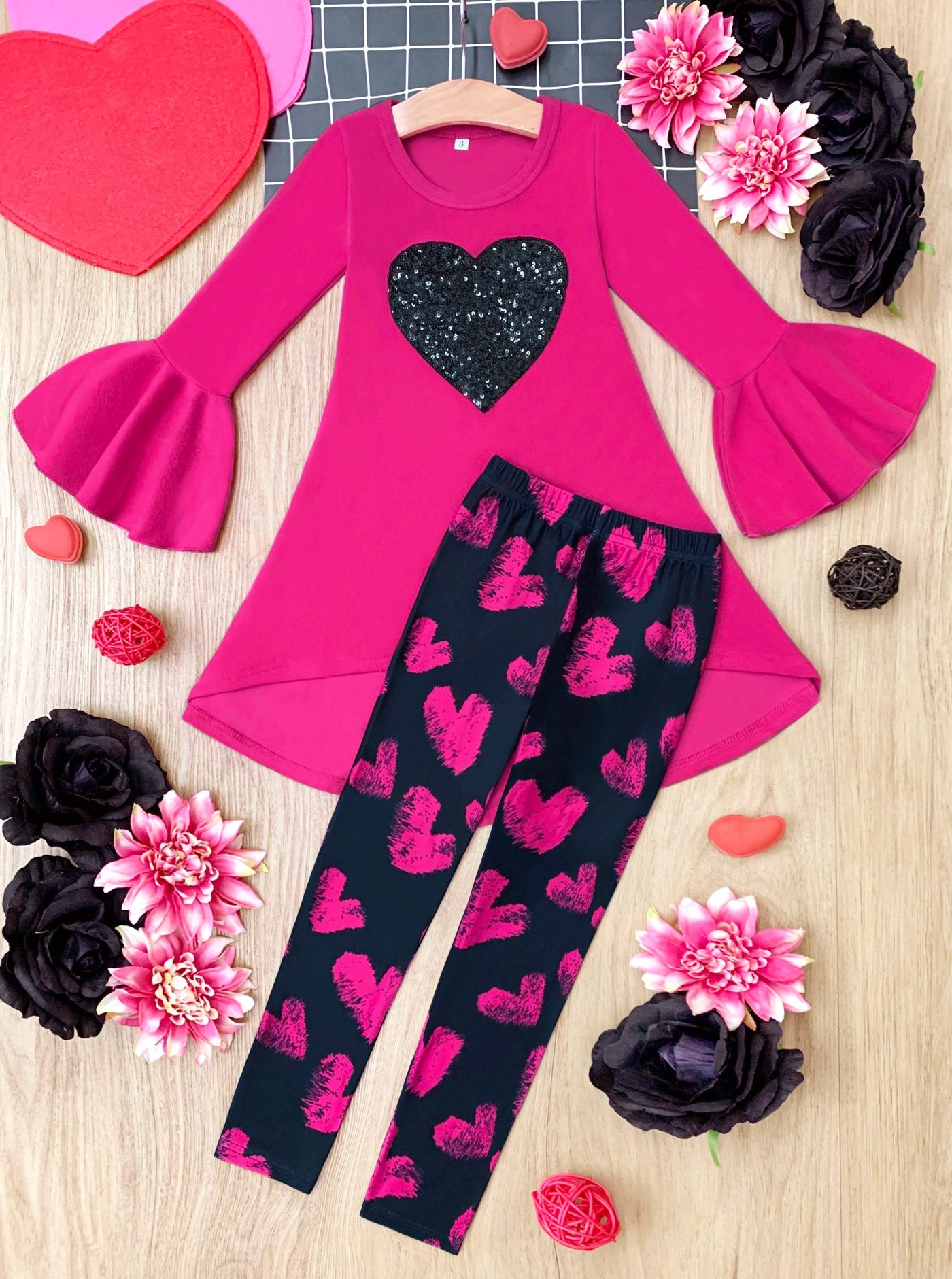 Mia Belle Girls Hot Pink Hi-Lo Tunic & Leggings | Valentine's Day Set