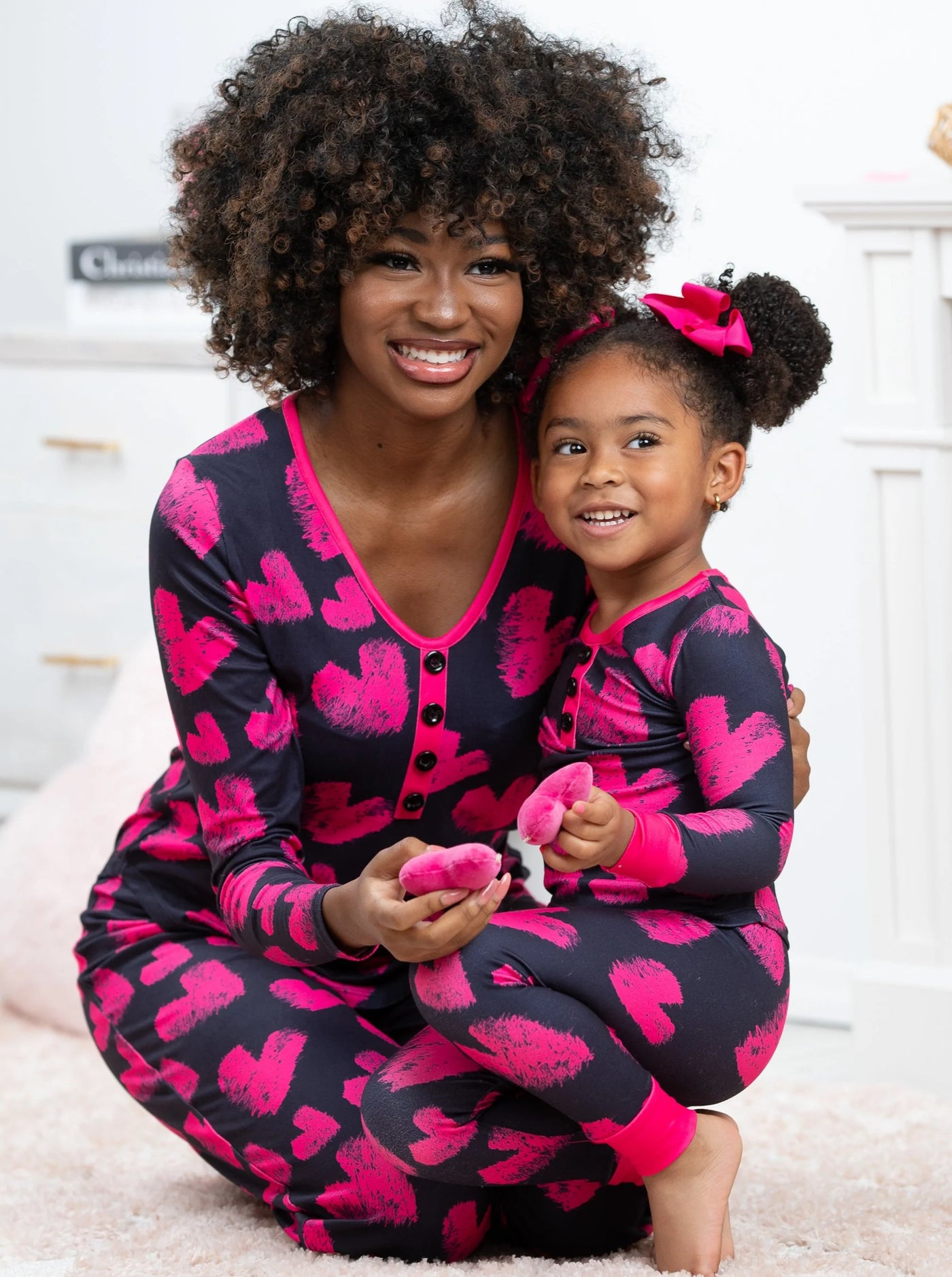 Mommy And Me Hot Pink Heart Pajama Set | Valentine's Day Set