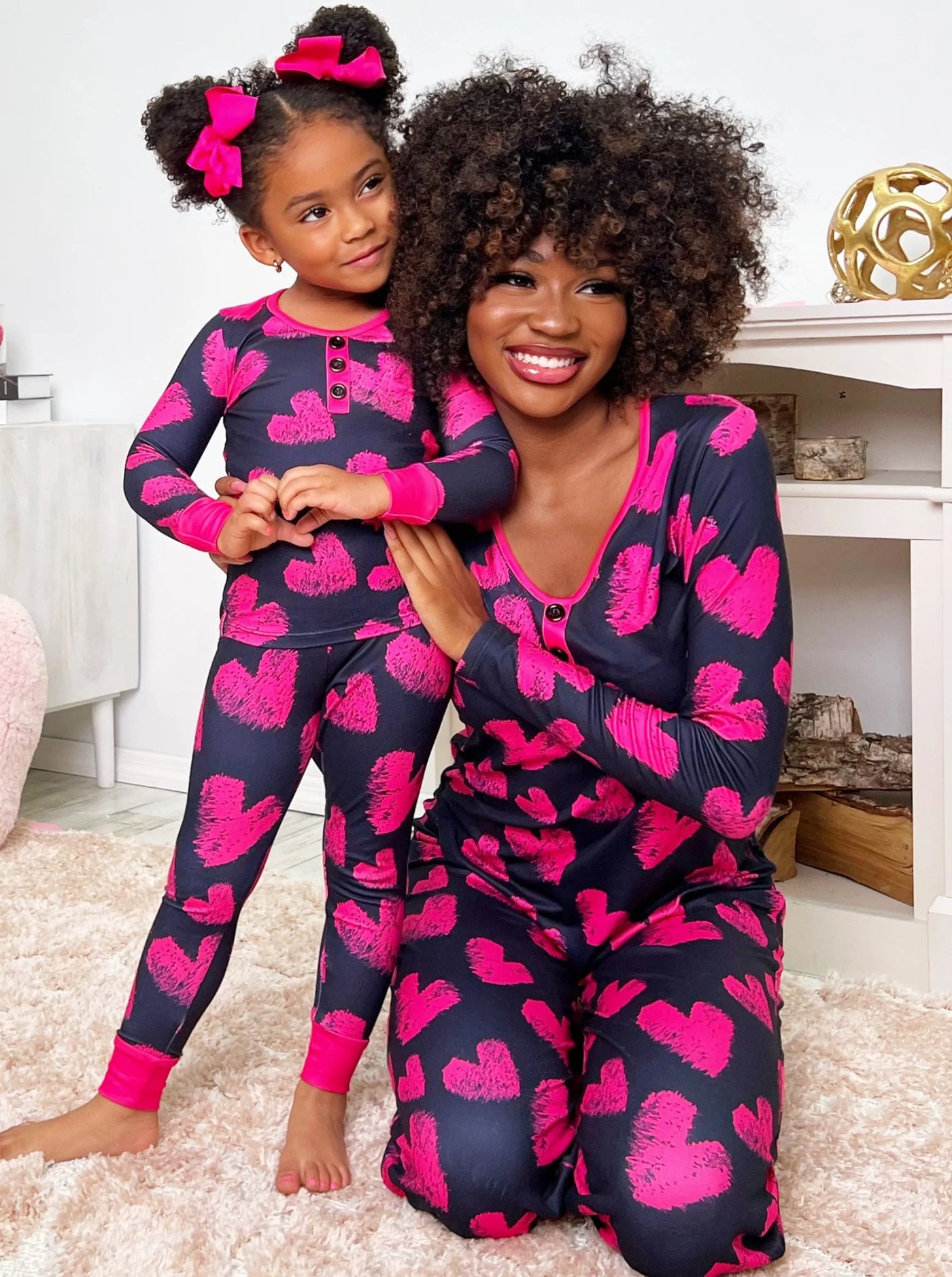Mommy And Me Hot Pink Heart Pajama Set | Valentine's Day Set