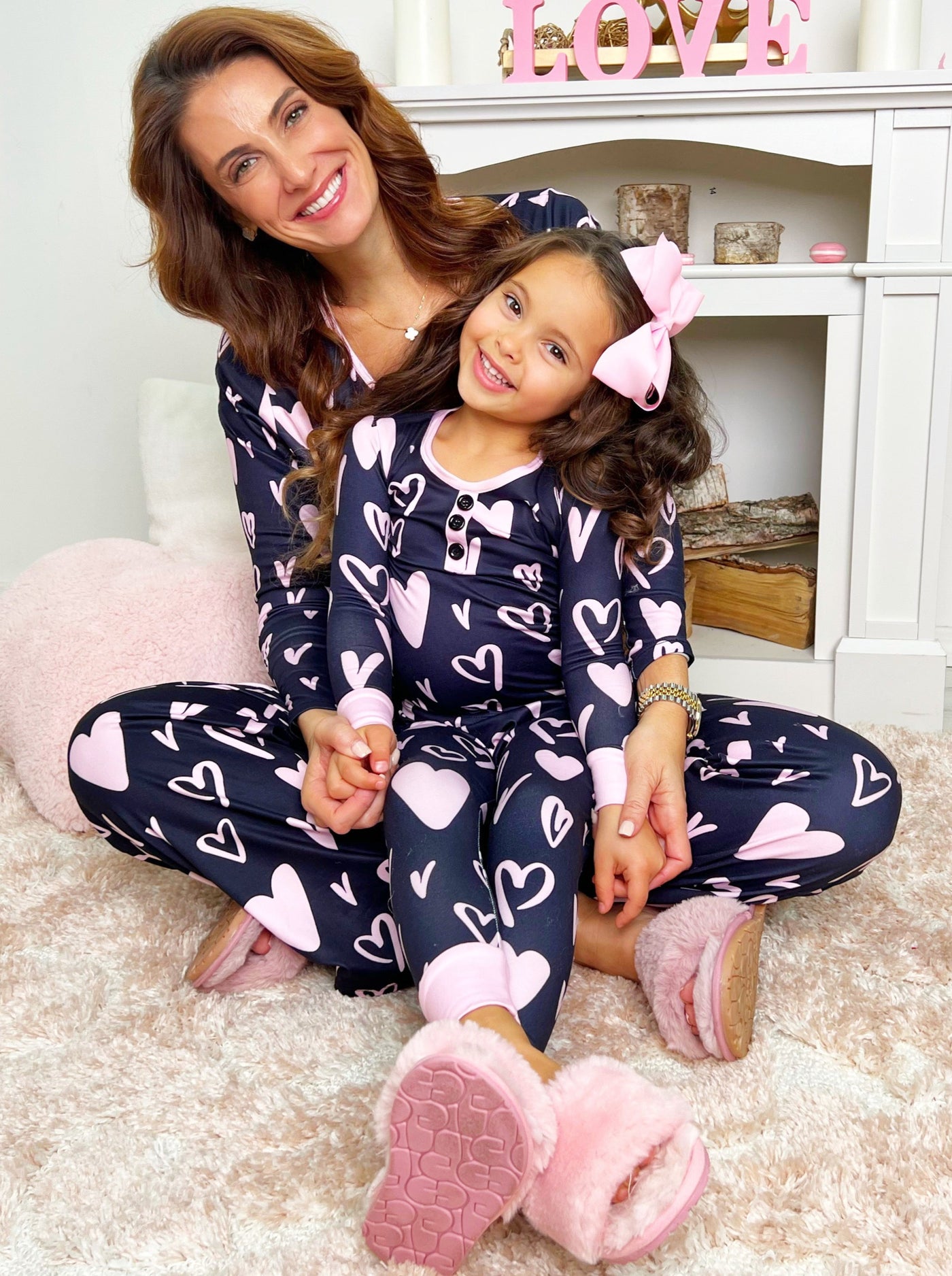 Mommy & Me Valentine's Day Pajamas |  Matching Heart Print Pajama Set