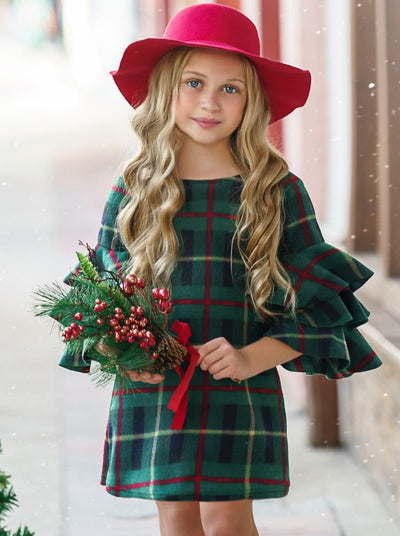 Cute Winter Dressy Outfits | Girls Plaid Tiered Sleeve Miya Dress