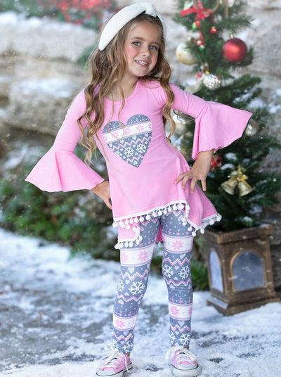 Winter Casual Sets | Girls Snowflake Heart Hi-Lo Tunic And Legging Set