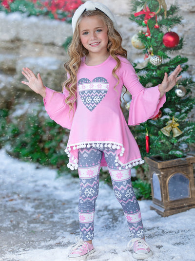 Winter Casual Sets | Girls Snowflake Heart Hi-Lo Tunic And Legging Set