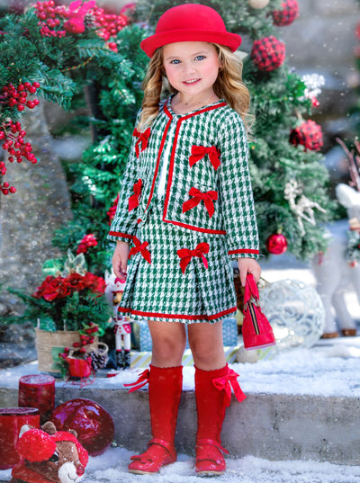 Winter Dressy Sets | Girls Tweed Knit Blazer & Pleated Skirt SetWinter Dressy Sets | Girls Houndstooth Knit Blazer & Pleated Skirt Set