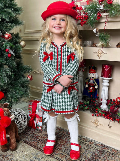 Winter Dressy Sets | Girls Tweed Knit Blazer & Pleated Skirt Set Winter Dressy Sets | Girls Houndstooth Knit Blazer & Pleated Skirt Set