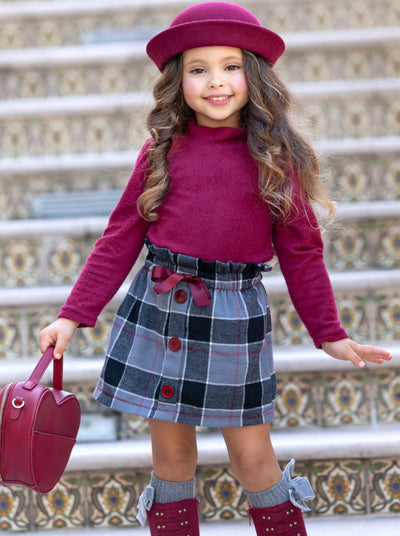 Preppy Chic Sets | Wooly Turtleneck & Plaid Skirt | Mia Belle Girls