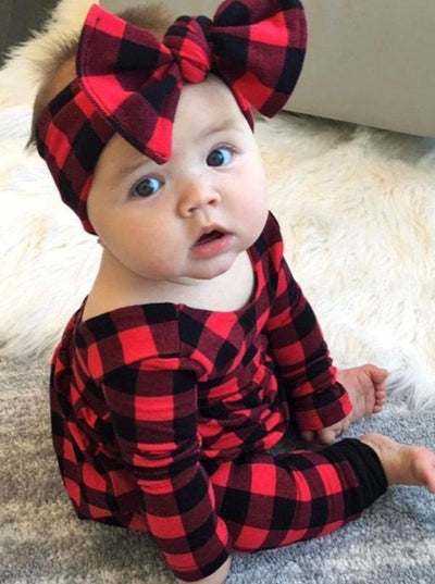 Baby Bold Bambino Plaid Onesie with Matching Headband Set