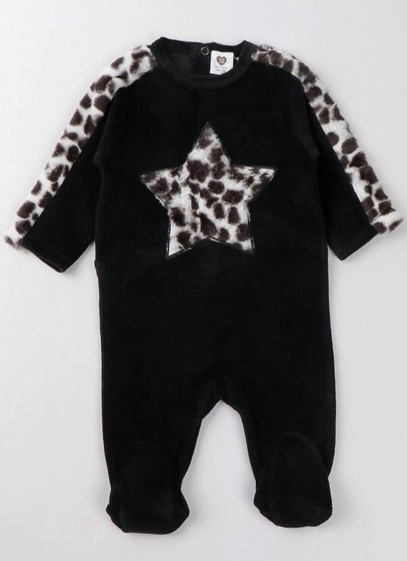 Baby Bedtime Velour Leopard Print Footie Onesie White