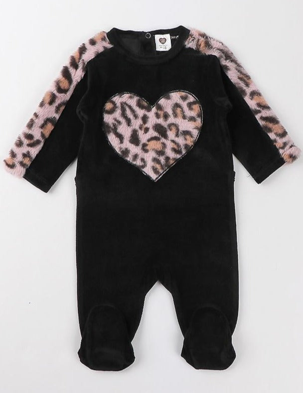 Baby Bedtime Velour Leopard Print Footie Onesie Pink