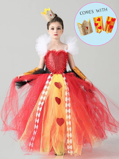 Girl Alice in Wonderland Queen of Hearts Inspired Costume with Cuffs and Crown Set