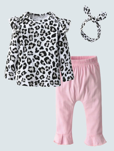 Baby Never Lose Your Spots Ruffled Top, Leggings, and Matching Headband Set
