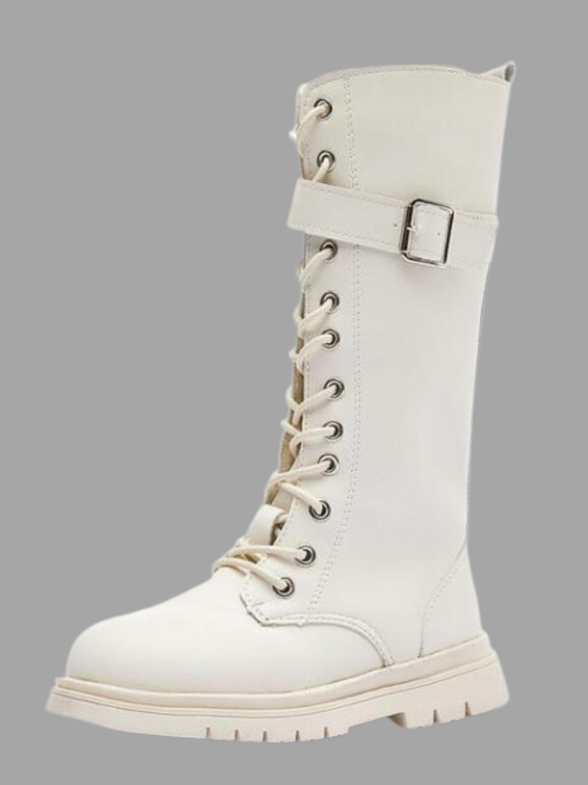 Kids Shoes By Liv & Mia | Girls White Knee High Zip Up Combat Boots 