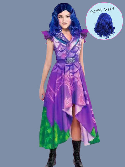 Girls Halloween Costumes | Descendants Inspired Print Dress & Wig Set