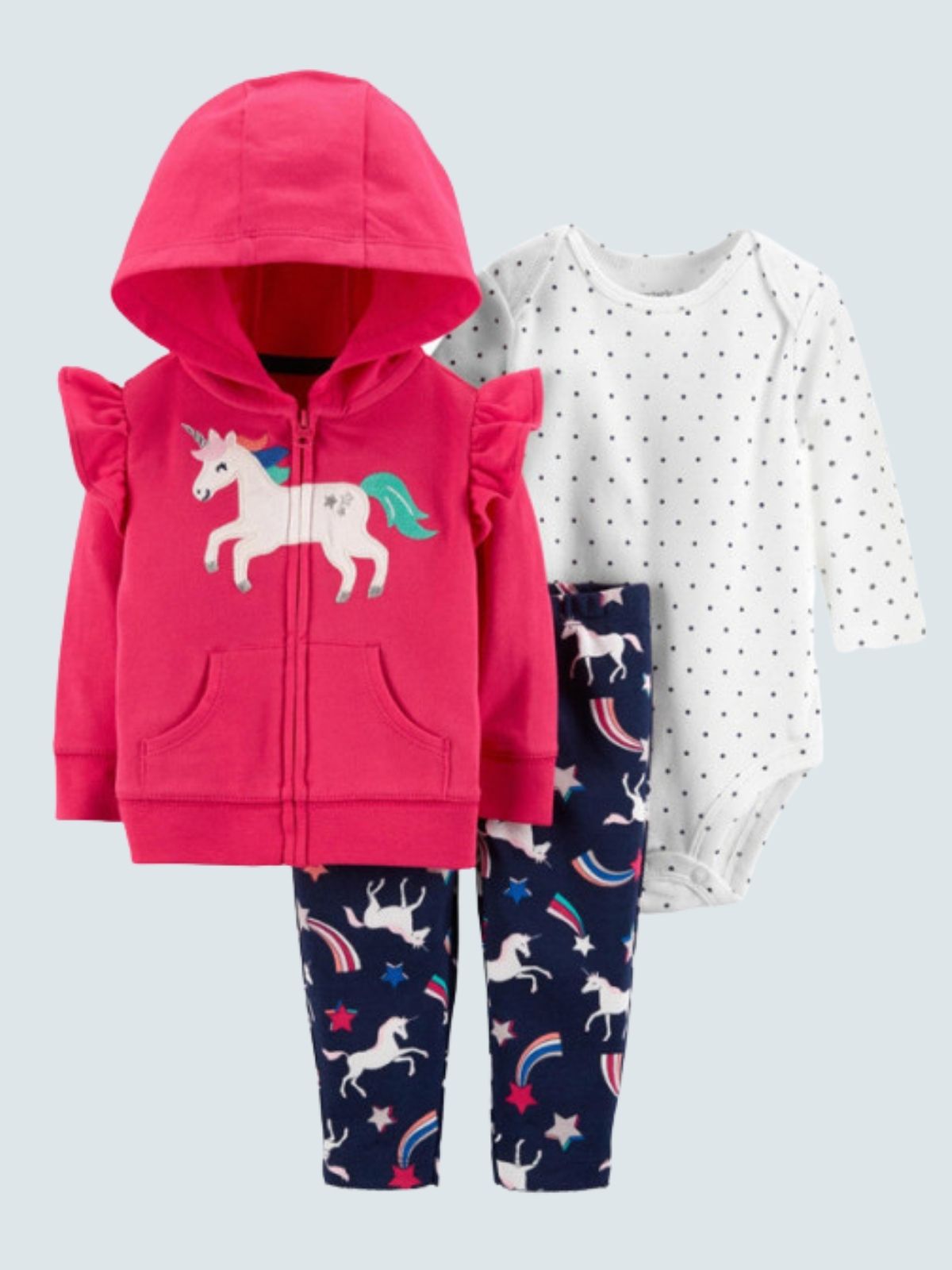 Baby Unicorn Dreams Long Sleeve Onesie, Hooded Sweatshirt, And Legging Set