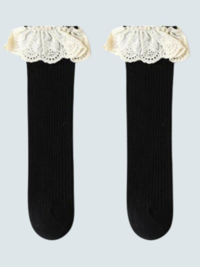 Girls Need Black Socks with Lace Trim Socks