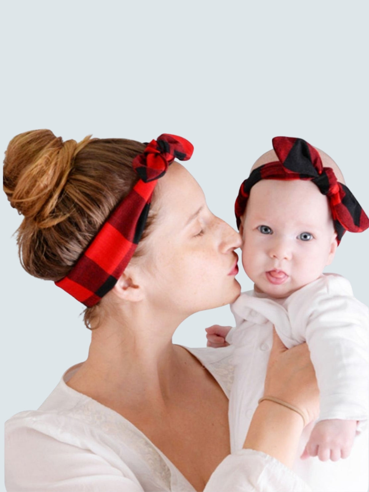 mommy and baby plaid black red headband