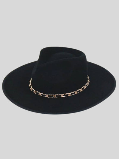 Girls Sassy Stunning Fedora With Gold Braided Band Hat Black