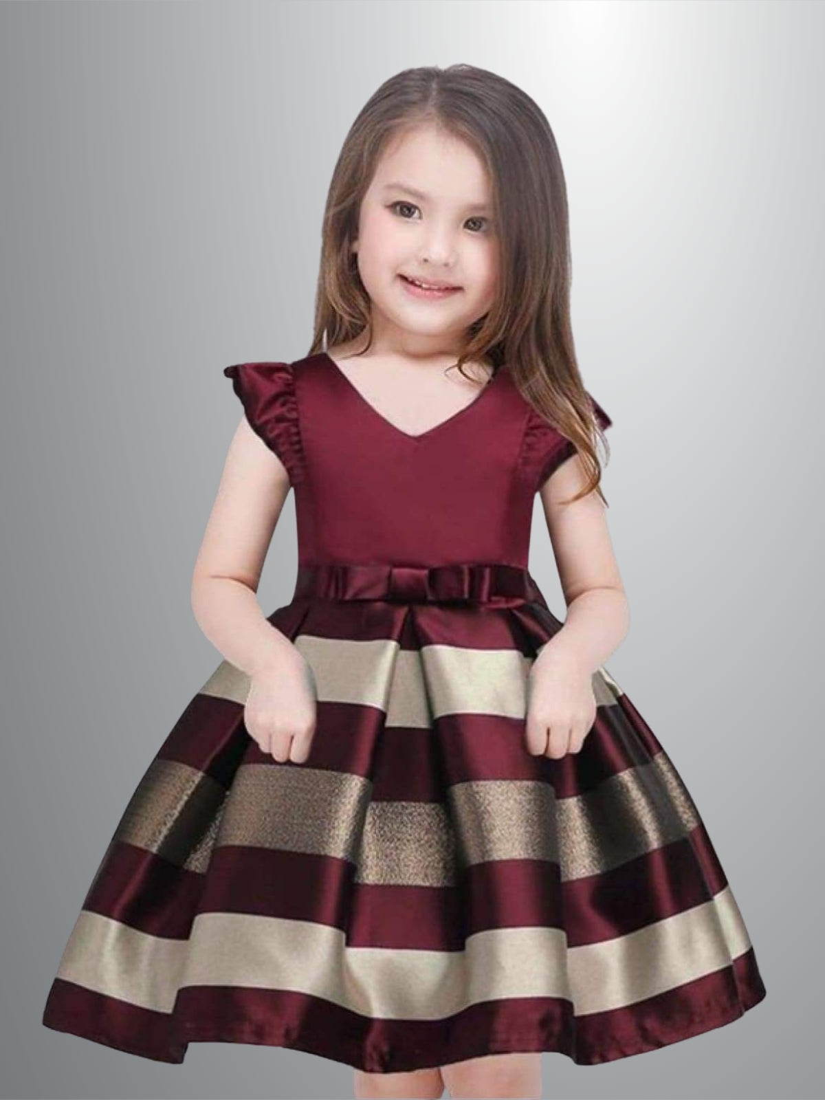 Little Girls Party Dresses | Flutter Sleeve Red Striped Party Dress