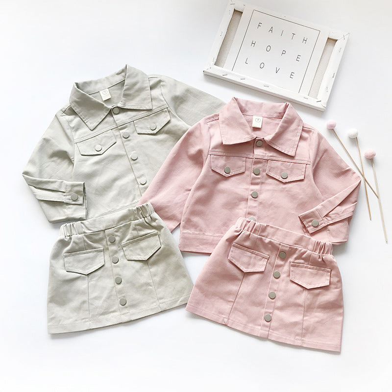 Back To School | Pastel Denim Jacket & Skirt Set | Mia Belle Girls