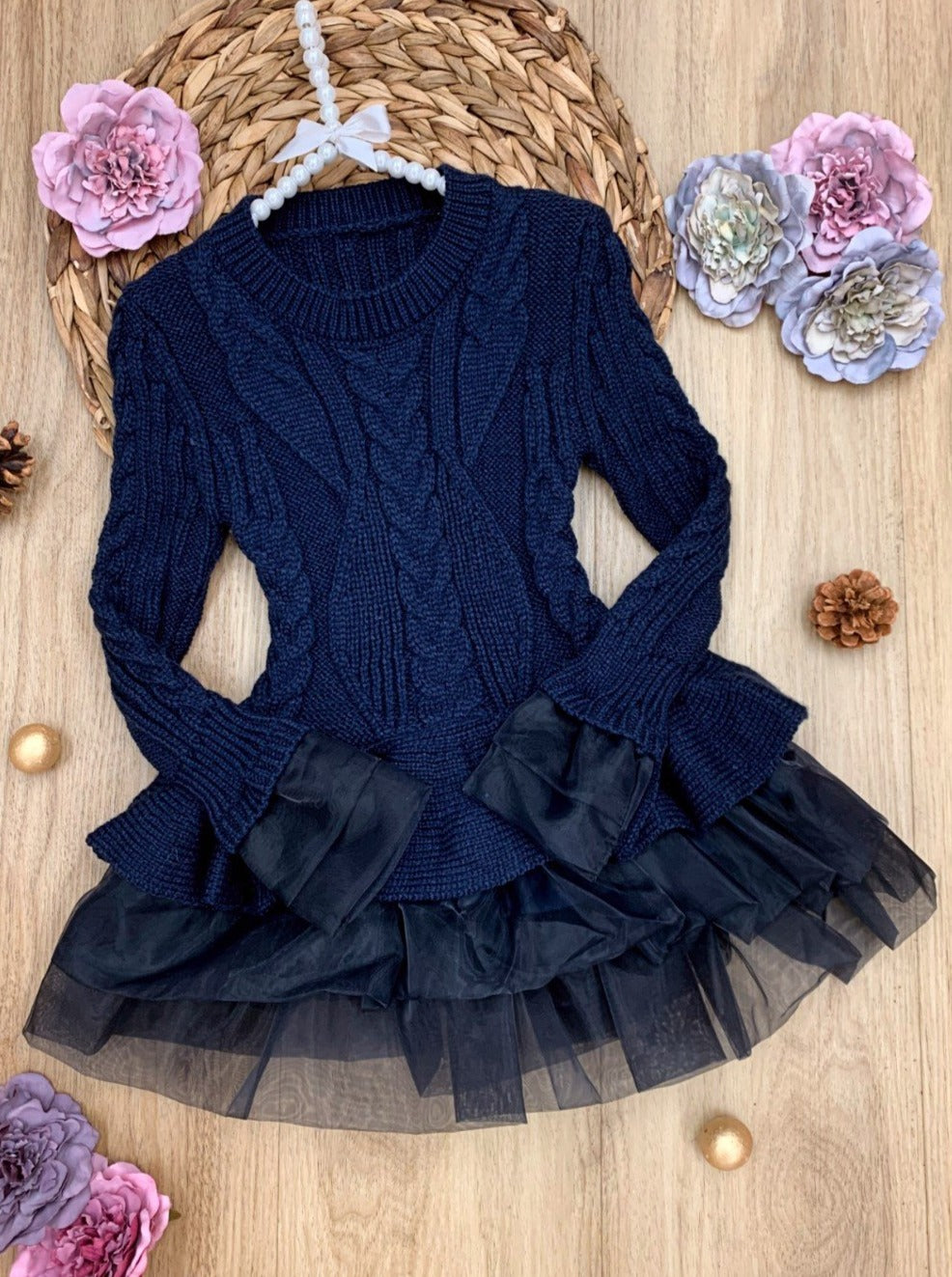 Cute Girls Sweaters | Cable Knit Peplum Tutu Sweater | Mia Belle Girls