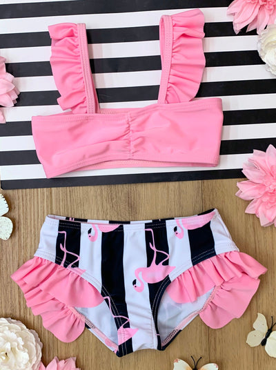 Cute Toddler Swimsuits | Girls Pink Ruched Striped Two Piece Swimsuit