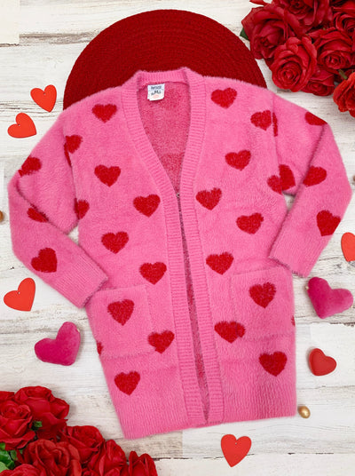 Mommy & Me Matching Sweaters | Heart Print Pink Oversized Cardigans