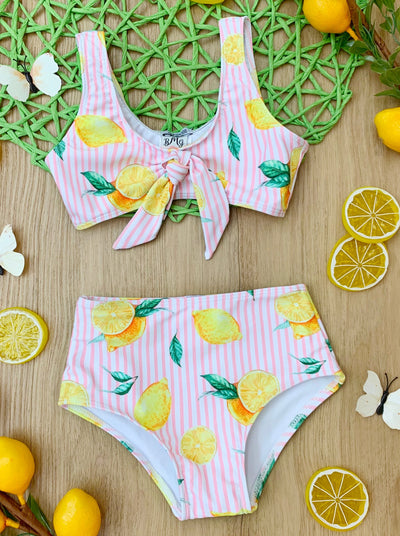 Two-Piece Girls Swimsuits | Girls Vintage Lemon Print Tankini Swimsuit