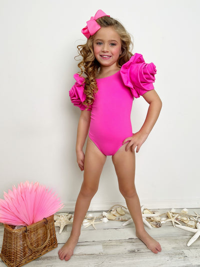 One Piece Toddler Swimsuit | Girls Rose Sleeve One Piece Swimsuit