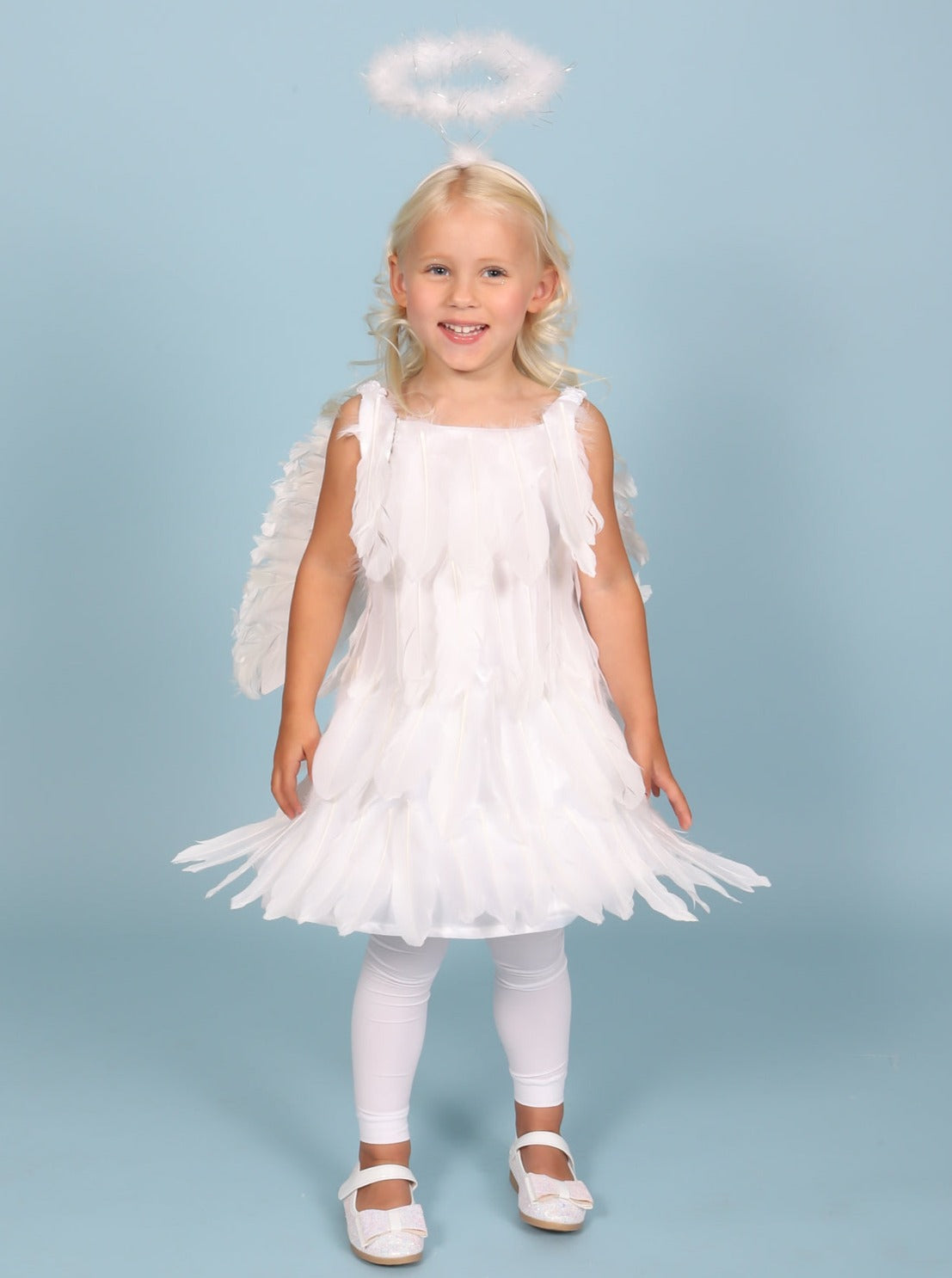 Girls White Feather Angel Halloween Costume Dress