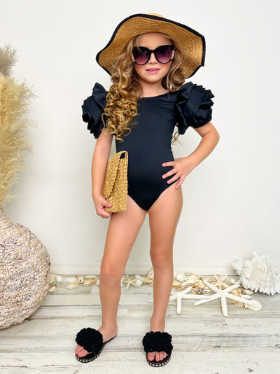 Mommy & Me One Piece Swimsuits | Black Rose Sleeve One Piece Swimsuit