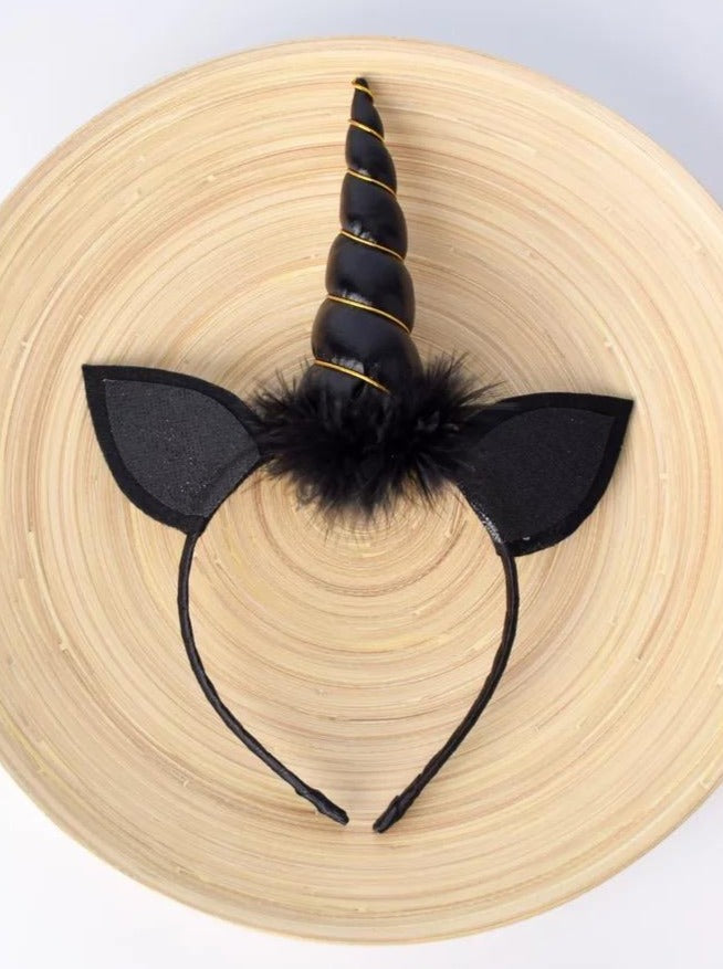 Kids Halloween Accessories | Black Unicorn Headband | Mia Belle Girls