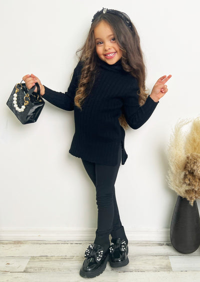 Cute Toddler Sweaters | Girls Black Hi-Lo Turtleneck Sweater – Mia ...