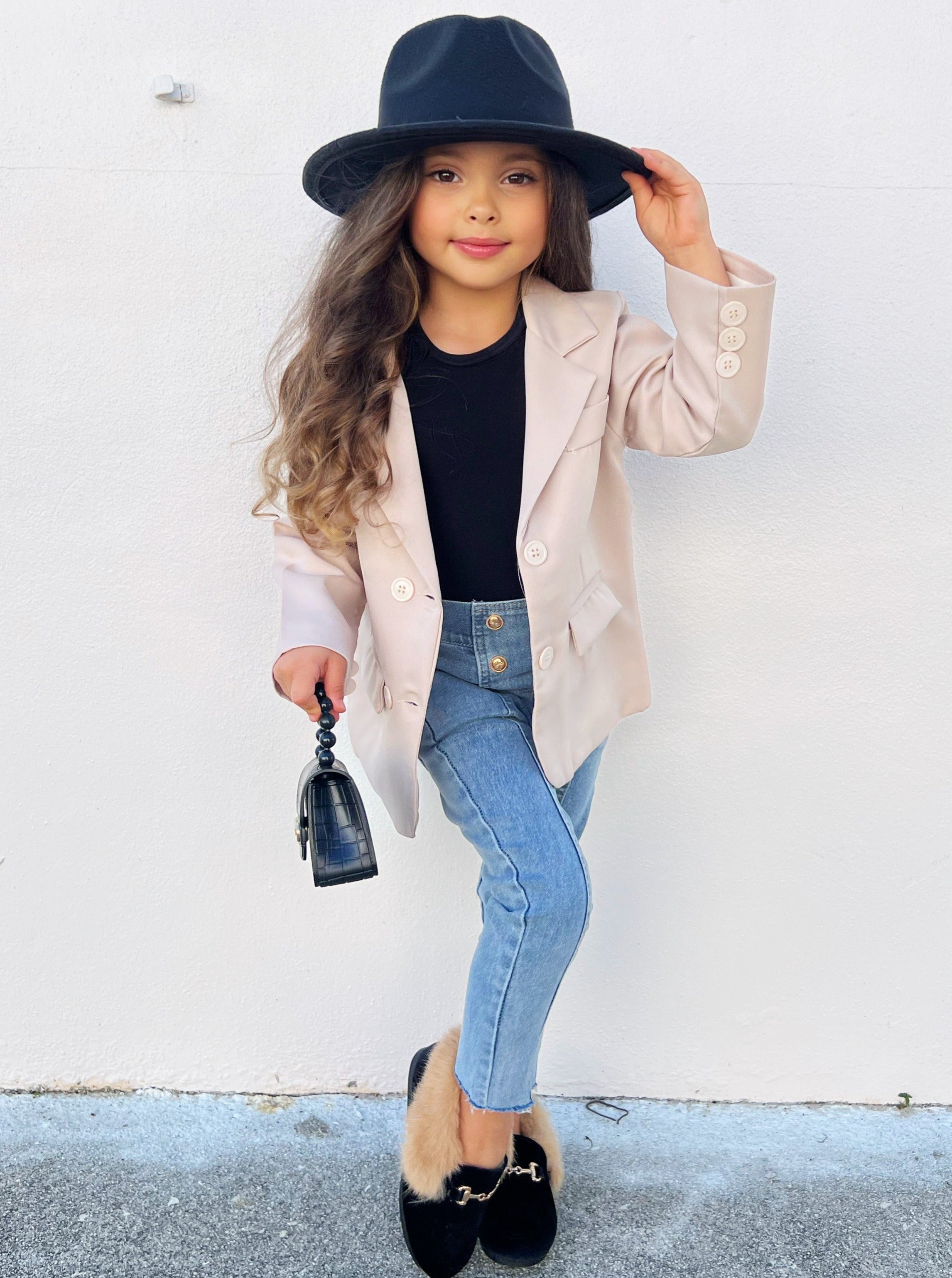 Toddler Clothing Sale | Little Girls Double-Button Beige Blazer Jacket ...