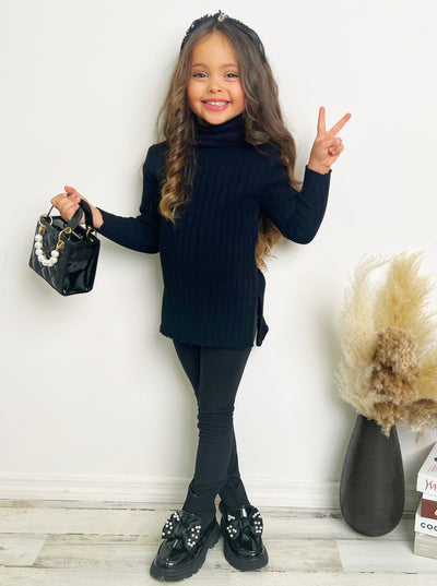 Cute Toddler Sweaters | Girls Black Hi-Lo Turtleneck Sweater 