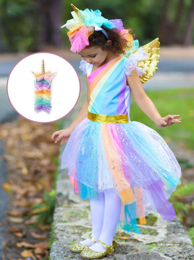 Girls Magical Golden Rainbow Unicorn Costume Dress