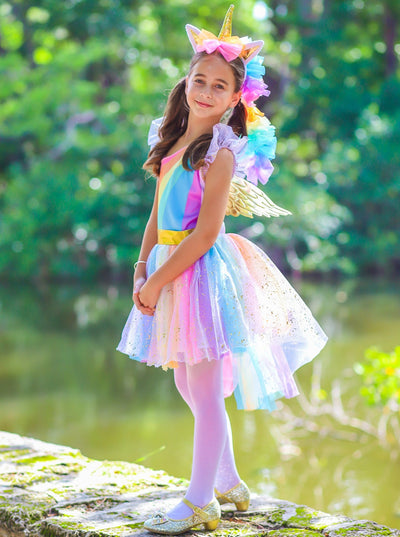 Kids Halloween Costumes | Girls Rainbow Unicorn Hi Lo Tutu Costume
