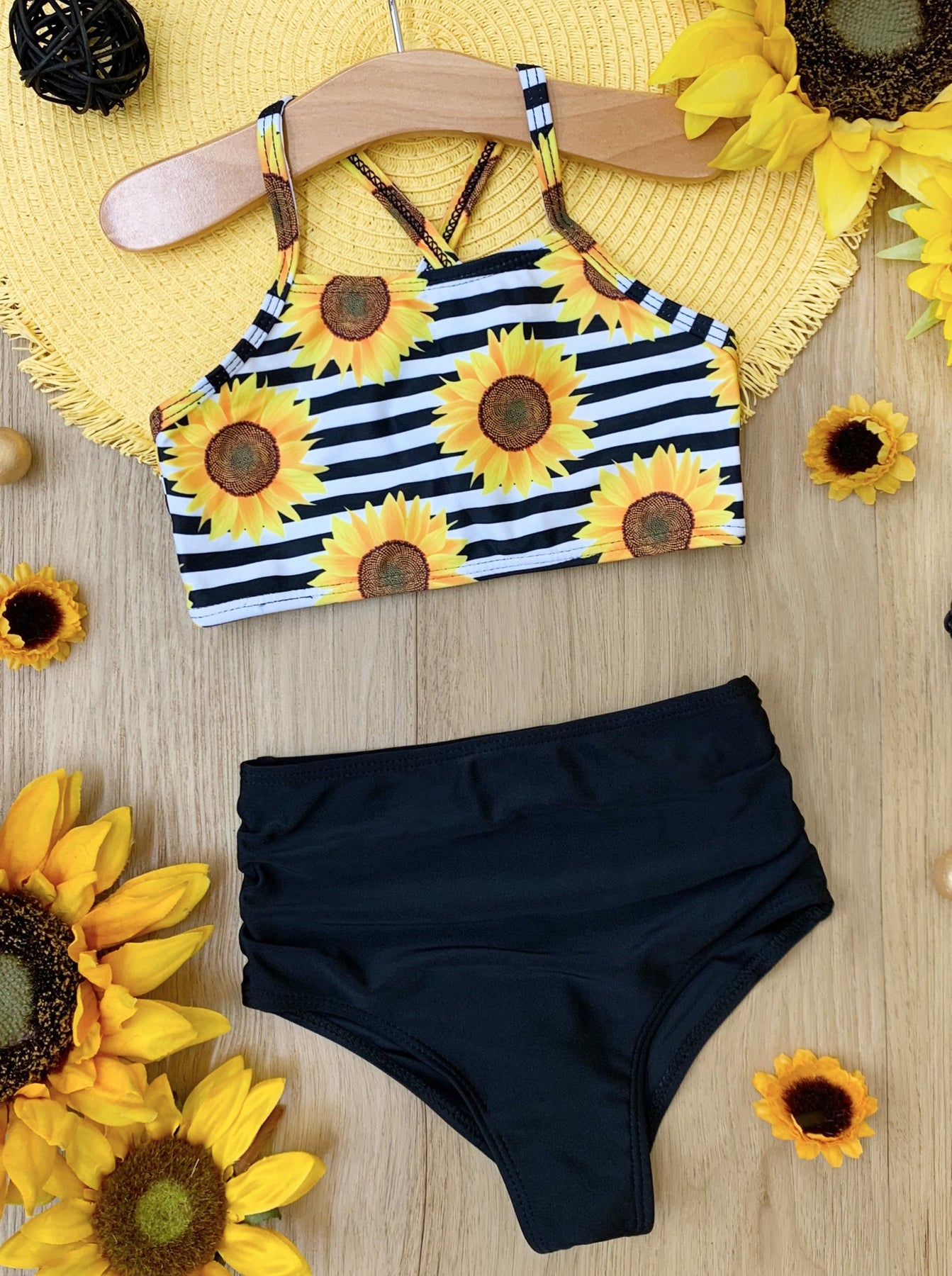 Sunflower high waisted swimsuit – Double K Bowtique