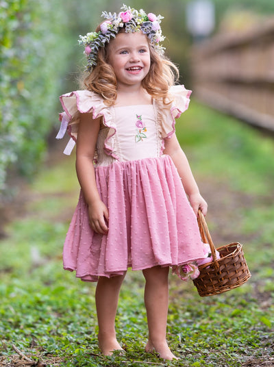 Toddler Spring Dresses | Girls Flutter Sleeve Pink Swiss Tulle Dress