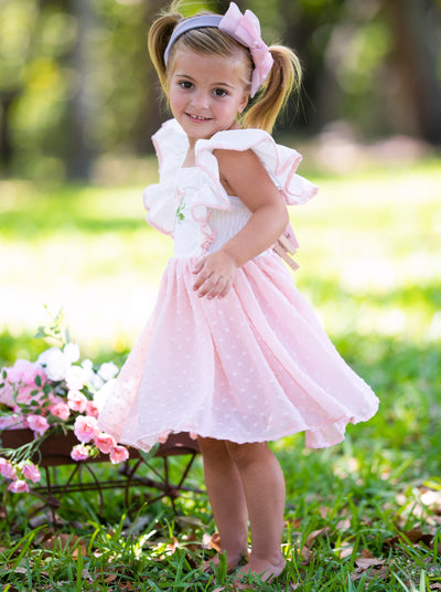 Toddler Spring Dresses | Girls Flutter Sleeve Pink Swiss Tulle Dress