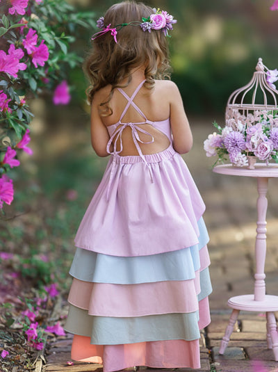 Toddler Spring Dresses | Girls Pastel Rainbow Tiered Hi-Lo Dress 