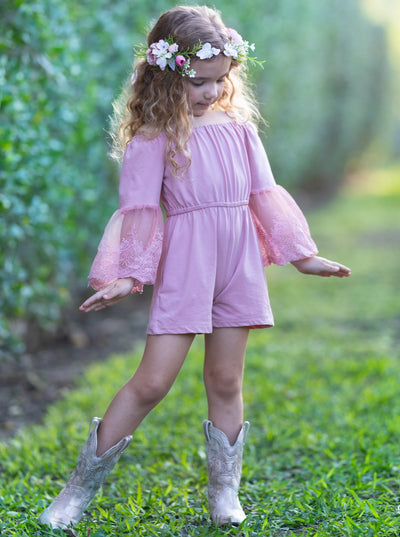 Kids Spring Outfits | Little Girls Boho Lace Sleeve Pastel Romper