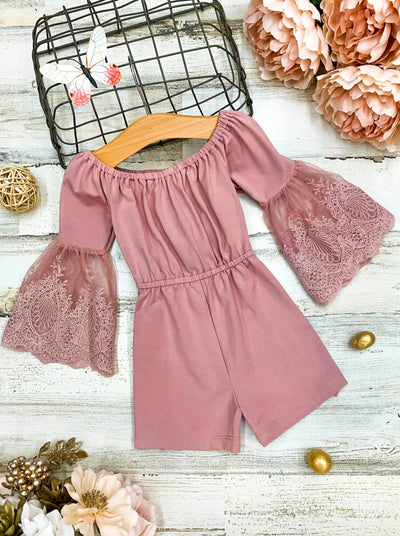 Kids Spring Outfits | Little Girls Boho Lace Sleeve Pastel Romper