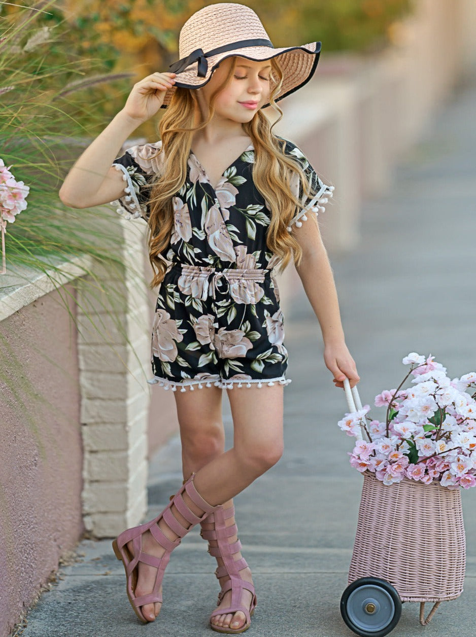 Toddler Spring Outfits | Little Girls Spring Floral Tassel Hem Romper